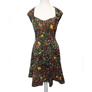 Retro Floral Bird Print Women's Dress size Large